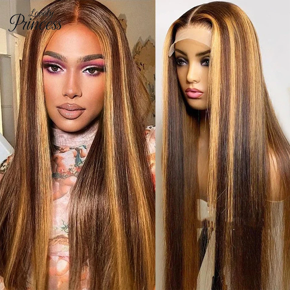 

30 40 Inch 4/27 Highlight 13x4 Straight Lace Frontal Human Hair Wig 200% Density 13x6 HD Lace Front Wigs Human Hair For Women