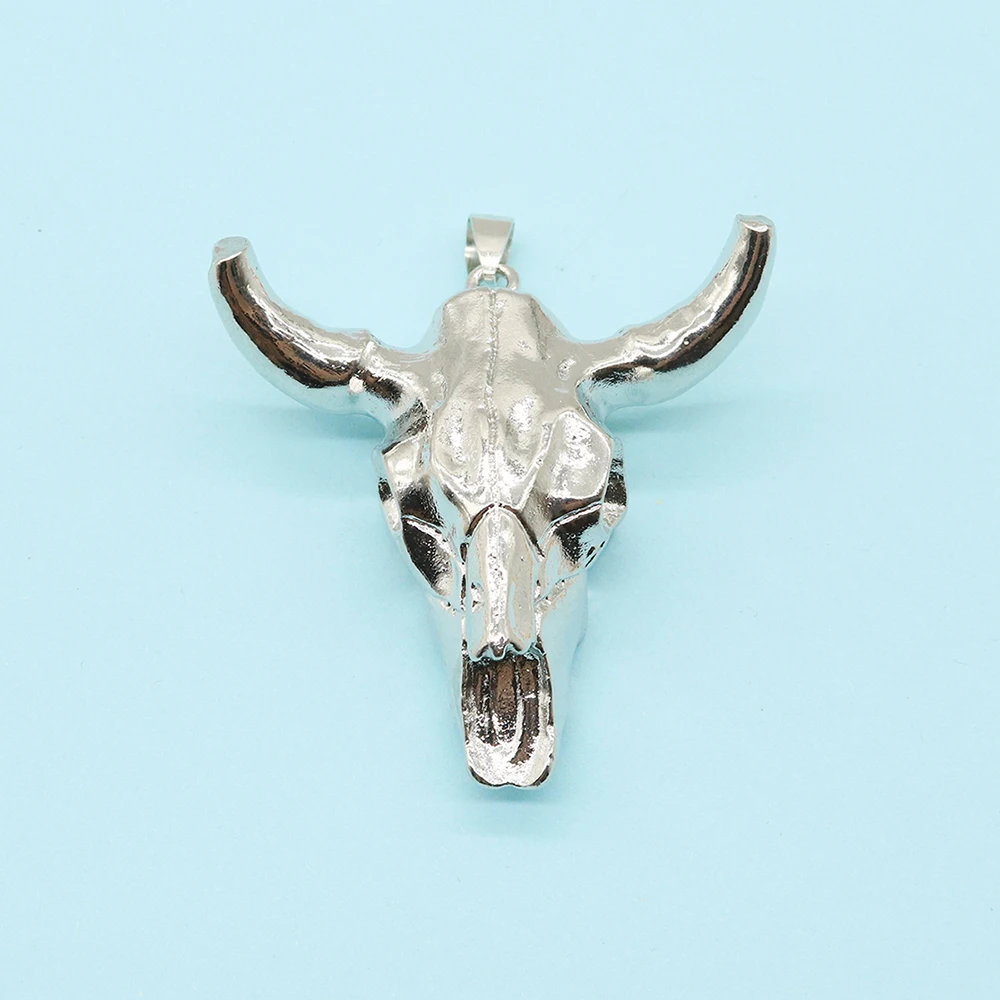 Natural Stone Resin Pendants for Jewelry Making Charms Animal Bull Head DIY Necklace Jewelry Accessory Gold-silver Color Pendant