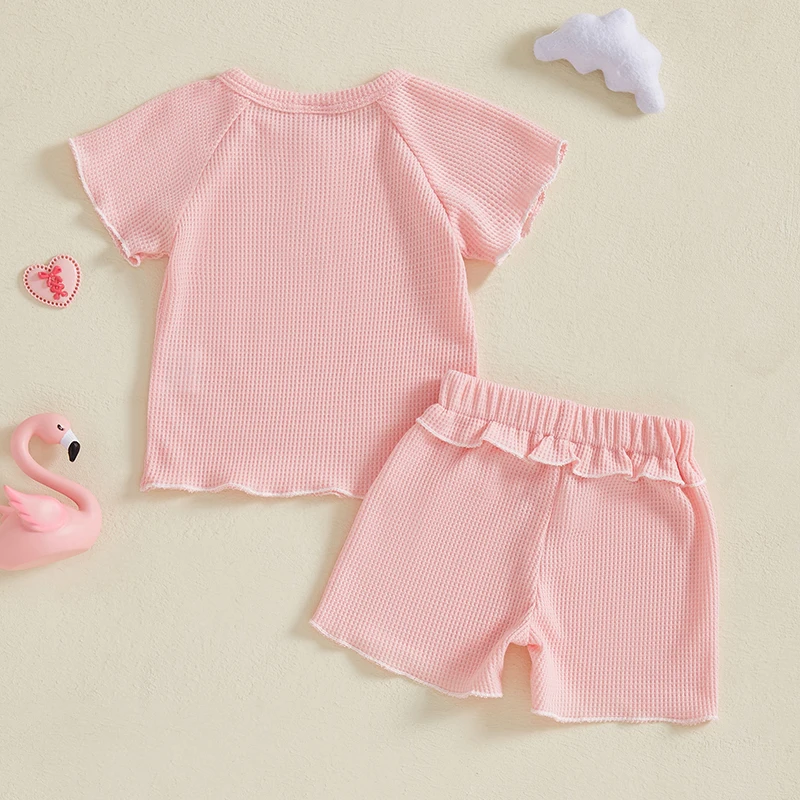 طفل رضيع فتاة الهراء الزي بلون قصيرة الأكمام الخس تقليم تي شيرت مرونة الخصر السراويل 2 قطعة الصيف مجموعة