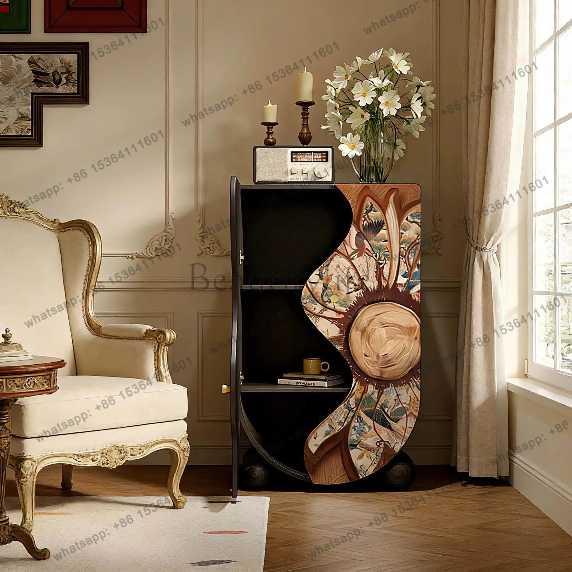 Retro and medieval style high-end solid wood small apartment decoration storage cabinet