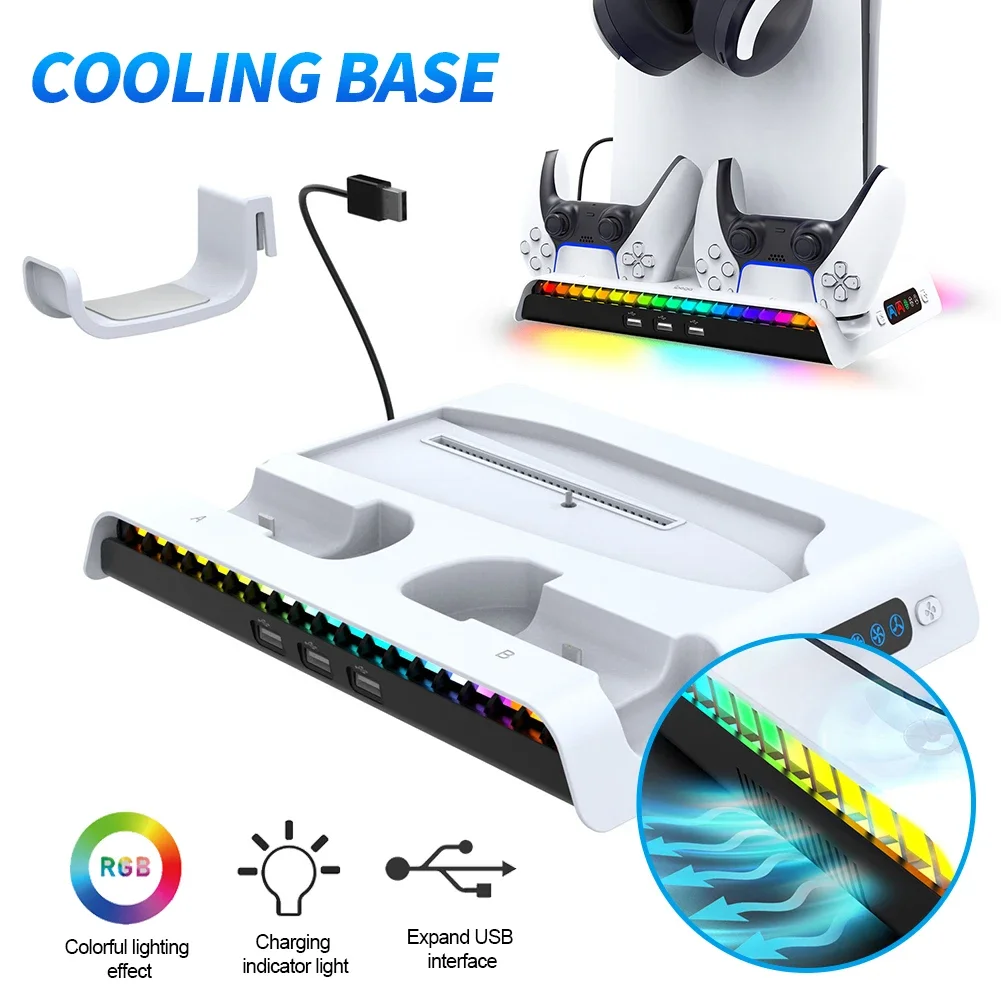 Per PS5 Slim Digital / Disc Host Edizione base di dissipazione del calore multifunzionale per rack per cuffie di ricarica a doppio sedile con maniglia PS5
