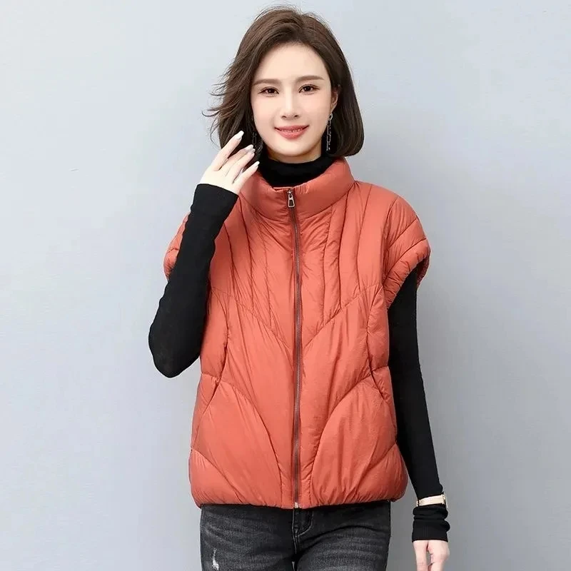 2023 New Frivolous Down Cotton Vest Women\'s Autumn Winter Loose Fashion All-Match Warm Sleeveless Waistcoat Jacket Female Tops