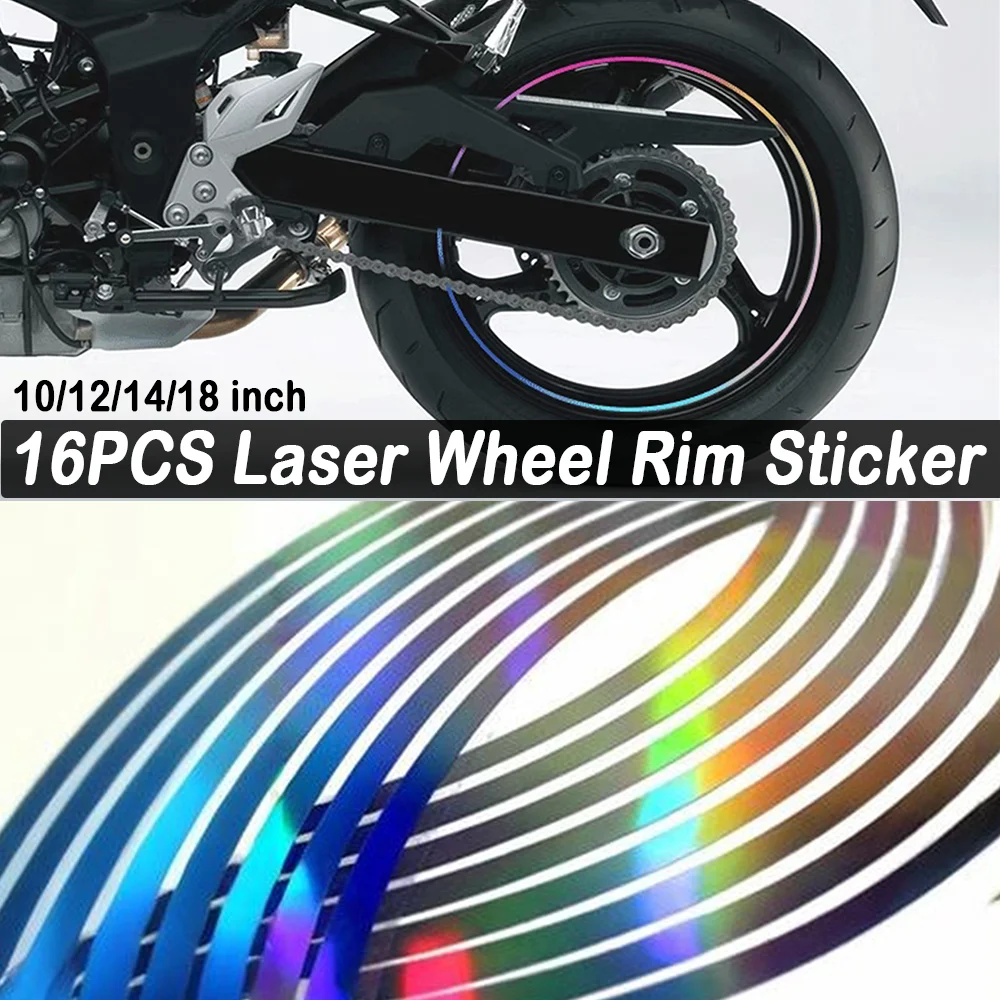 16Pcs/Set Reflective Motorcycle Wheel Hub Stickers 10/12/14/18 Inch Motorcycle Reflector Wheel Stickers Fashion Safety