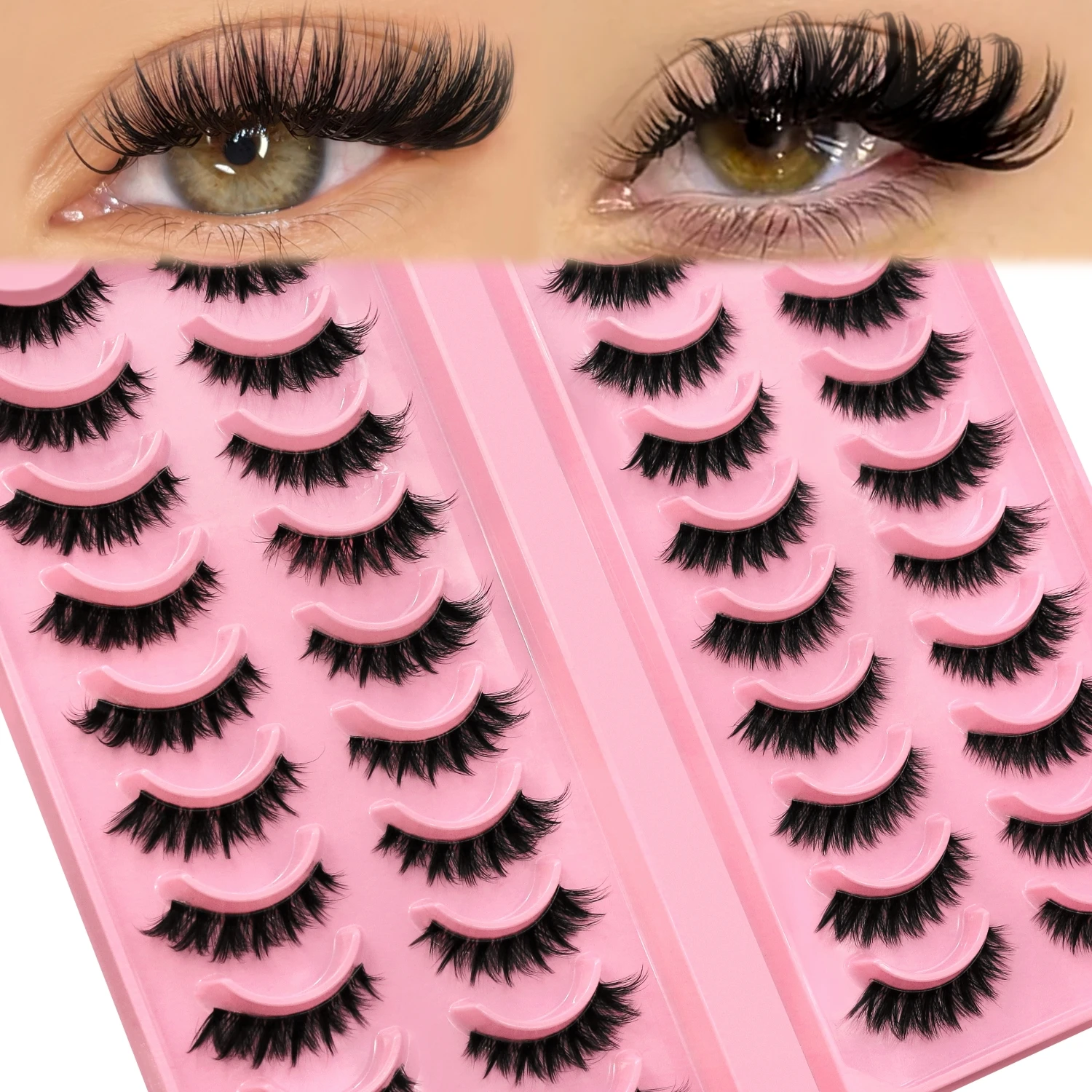 LASVIREY Cat-Eye-Wimpern, große Packung, natürlich flauschige Wimpern, weiche, zarte, natürliche Wimpern mit transparentem Stiel, 3D-Faux-Mink-Wimpernverlängerung