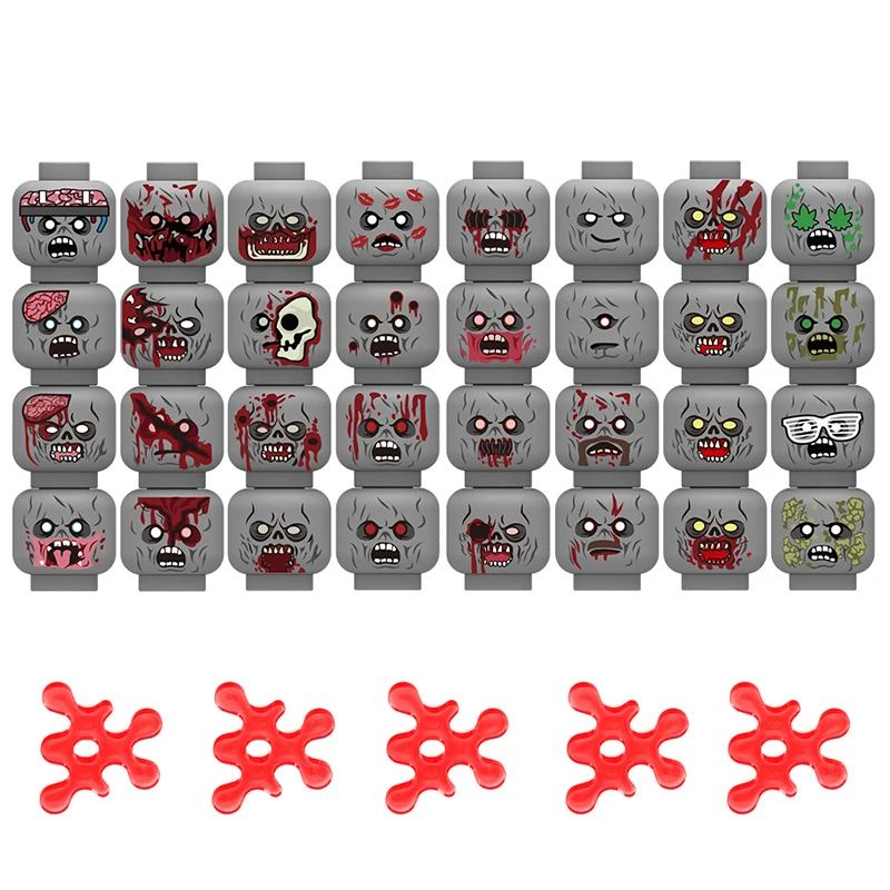 MOC Military Zombie Injured Face Accessories Building Blocks Army Soldiers Figures Head Emotional Weapon Parts Mini Bricks Toys