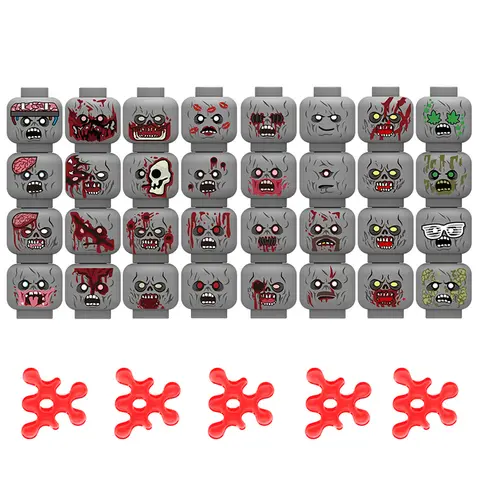 MOC – accessoires militaires pour visage blessé de Zombie, blocs de construction, figurines de soldats de l'armée, pièces d'armes émotionnelles, Mini briques, jouets