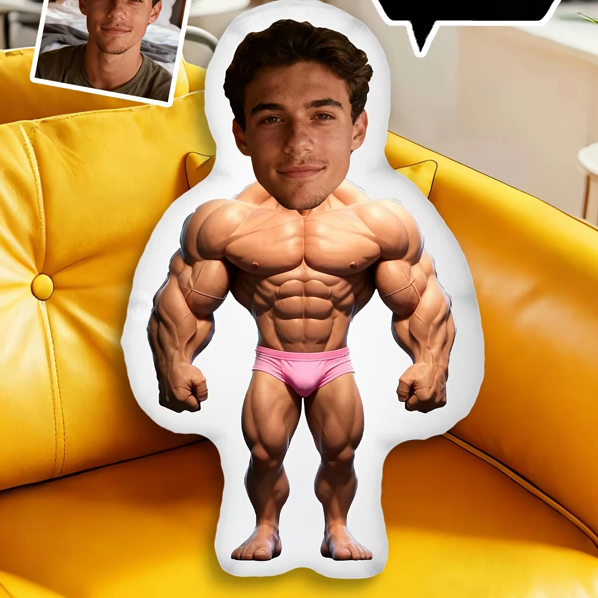 Customized Mini Men Doll Pillow Personalized Photo Print Muscle Shaped Cushion