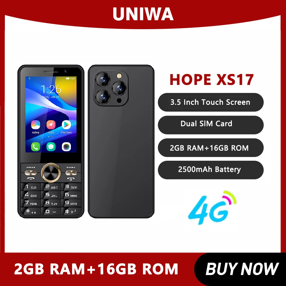 UNIWA HOPE XS17 4G Touch Screen Keypad Phone 3.5 Inch Android 8.1 Dual SIM Card  2GB RAM+16GB ROM 2500mAh Cellphone Whatsapp GPS