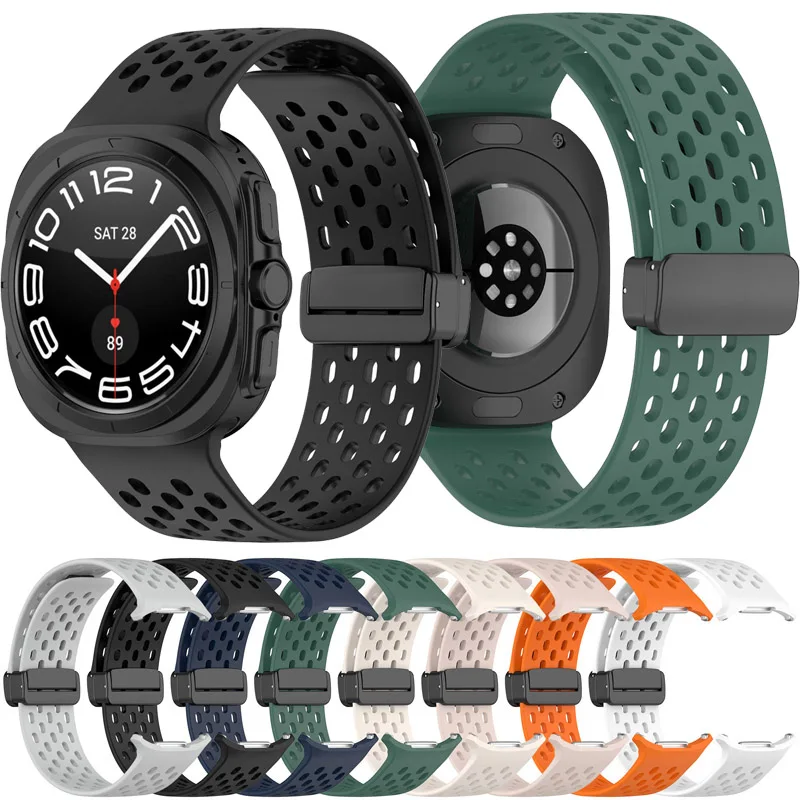 Silicone Watchband Strap For Samsung Galaxy Watch Ultra 47mm Sport Wrist Magnetic D Buckle Replacement Band Bracelet