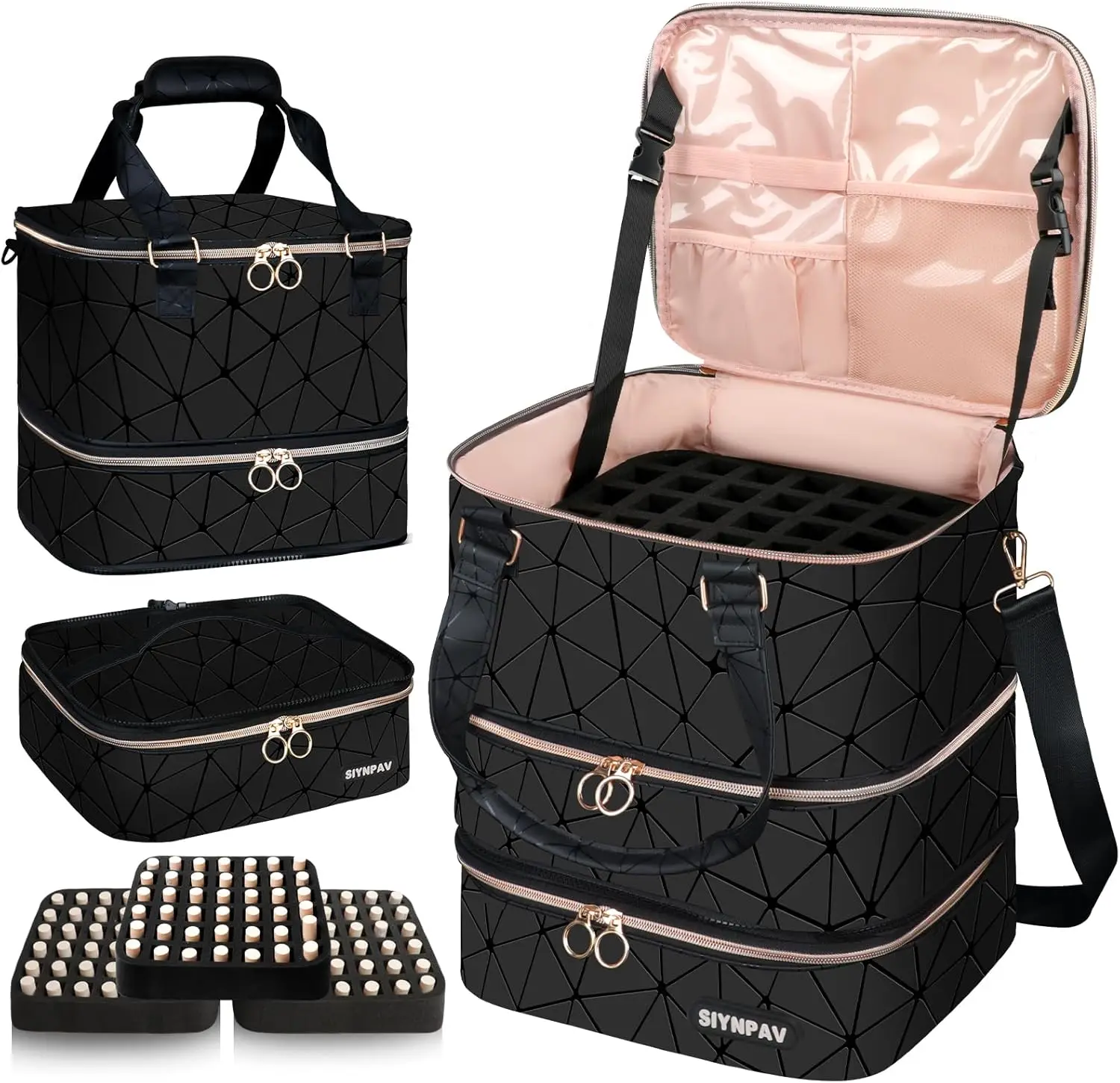 

Large Travel Nail Polish Organizer Bag Holds 126 Bottles & Lamp, Detachable 3-Layer PU Leather Case for Manicure Tools