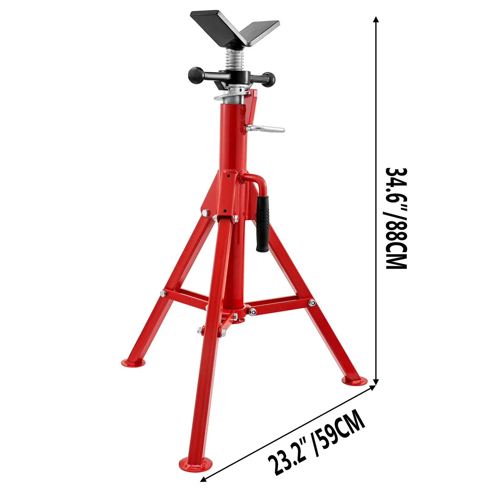 Pipe Holding Stand with Roller Head V-Head Folding Tripod Jack 12in Capacity Pipeworking Supporting Clamped Tool 2500Lbs