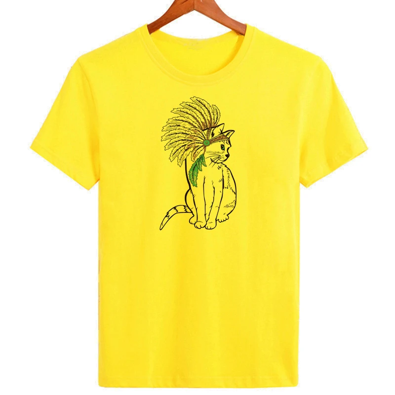

Indian tribe cat T-shirt Original Brand Men's Short Sleeve Tops Tees Casual Comfortable Oversized tshirt B1-131