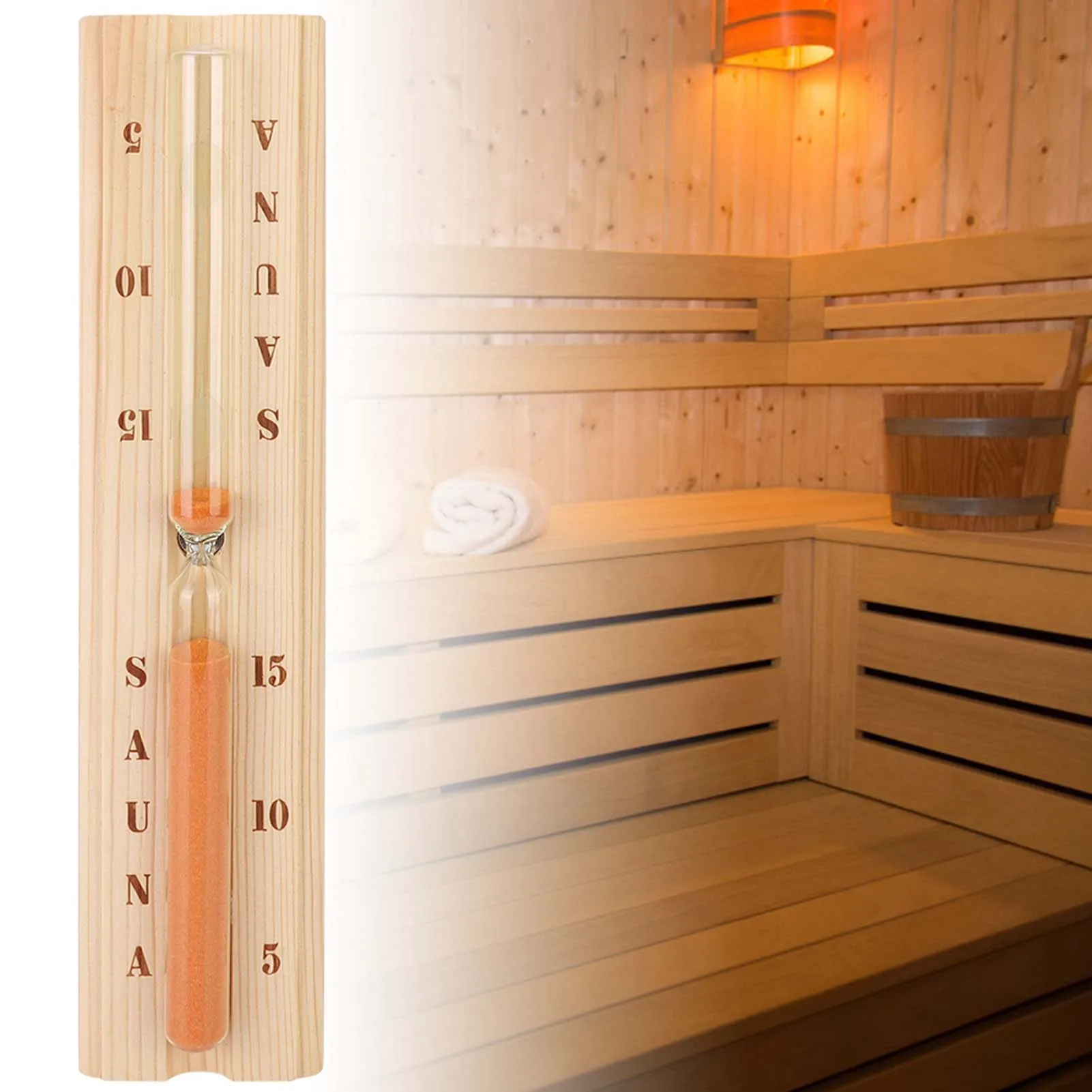 D5 Pine Sauna Hourglass Clock Accurate Heat Resistant Wooden Sand Timer For Spa Bath 15-Minute Bathroom Wall Sauna Sports Timer