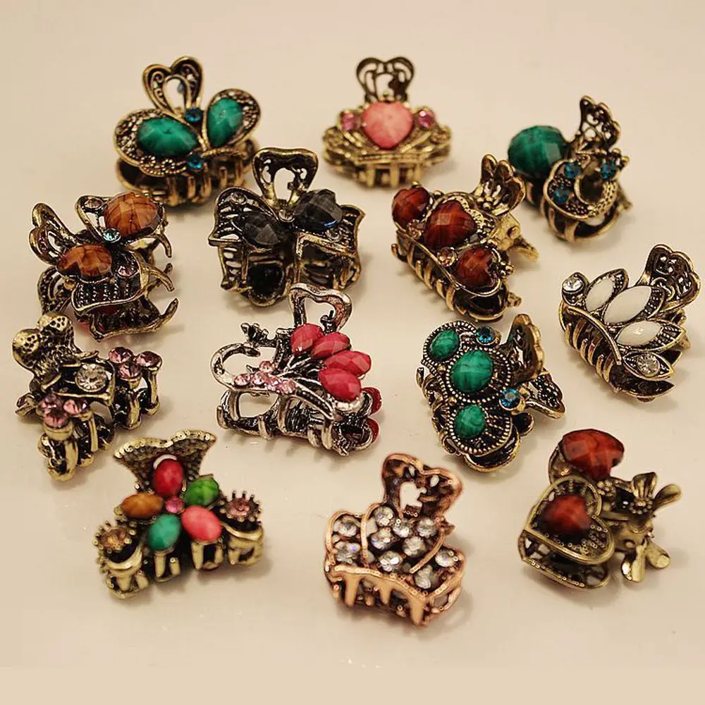 Random Color Women Gifts Vintage Mini Hair Clip Resin Hairpins Butterfly Crown Claw Barrette