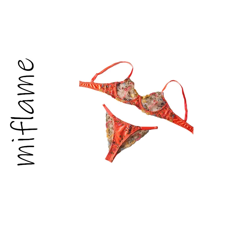 

Miflame-Sexy bra set, small floral patchwork lingerie with underwire