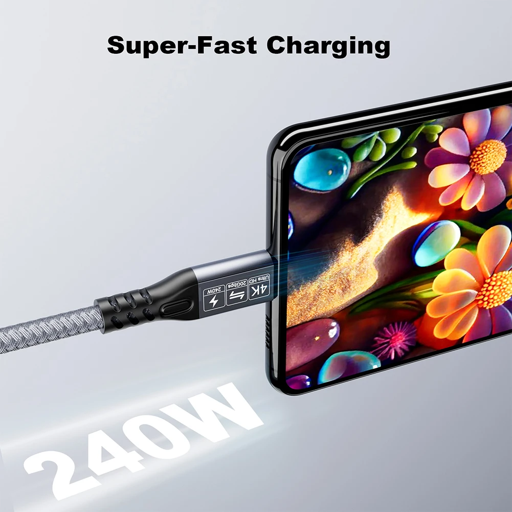 0.25/0.5/1/2 متر PD240W USB C تمديد كابل مضفر USB C إلى C كابل شحن سريع نوع C شحن سريع موسع الحبل لسامسونج