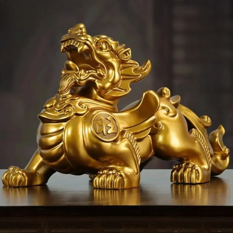 Zhaocai Bawang Pixiu Ornament Copper Wealth Attract Lucky Decoration  Entrance Living Room Opening and Relocation Gift