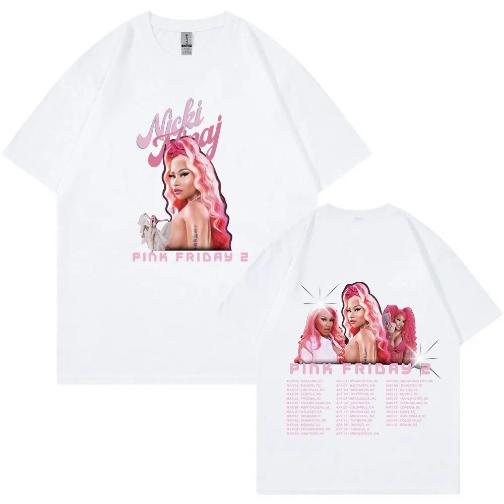 Raper Nicki Minaj T Shirt różowy Friday 2 Gag City światowa trasa koszulki męskie kobiety moda estetyczna T-shirt w za dużym rozmiarze z krótkim