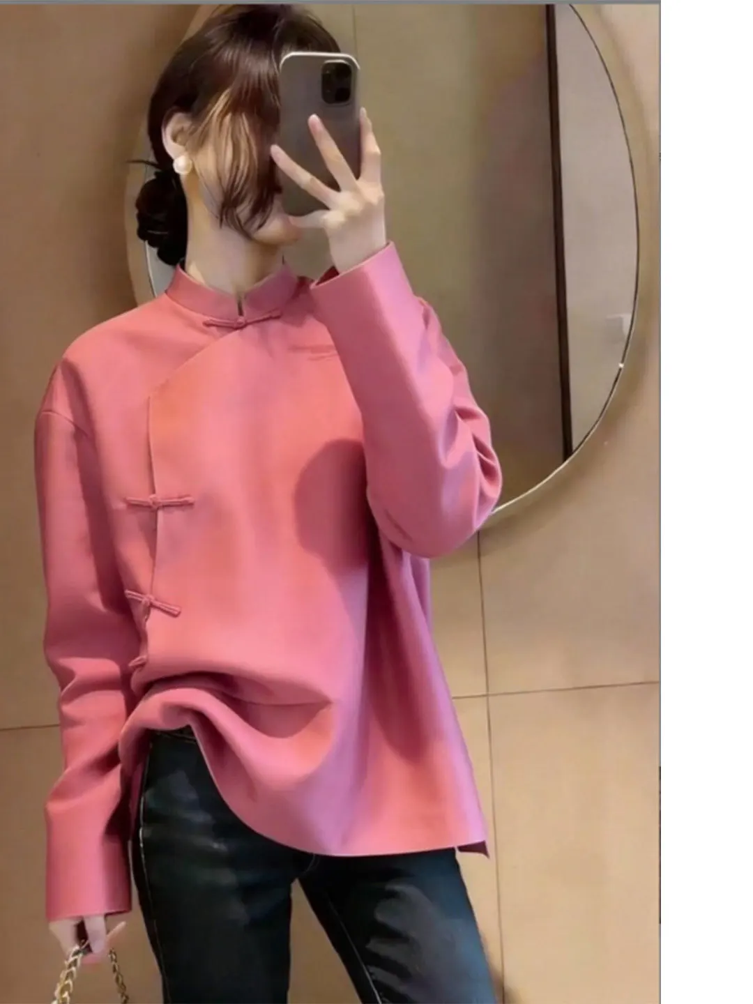 Spring 2026 Women's Long Sleeve Shirt Stand Collar Button up Slimming Commute Style Breathable Straight Cut Fashion Top