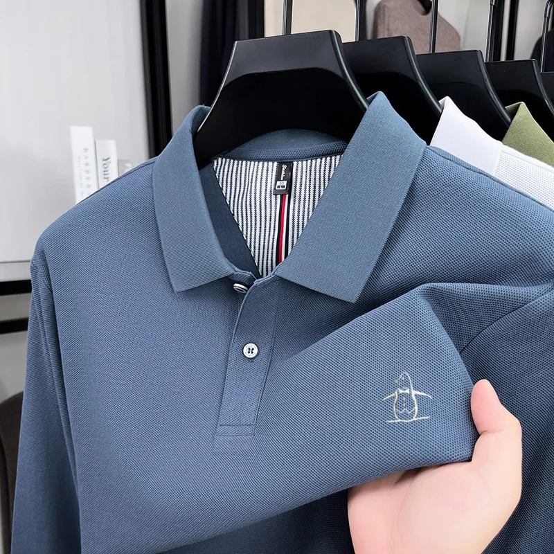 100% Pure Cotton High-End Spring and Autumn New Men's Long-Sleeved Casual Comfortable Polo Shirt Exquisite Brand Embroidered Top