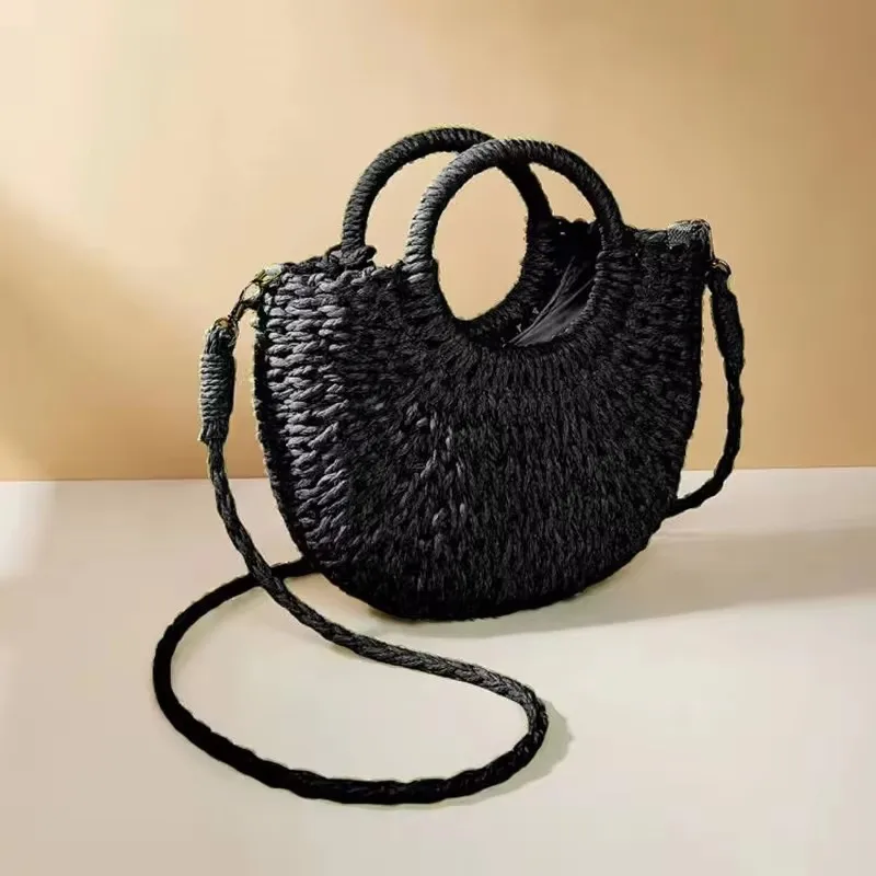 Yogodlns Handgemaakte Halfronde Rotan Geweven Strozak Zomer Vrouwen Messenger Crossbody Tassen Meisjes Kleine Strand Handtas Nieuw