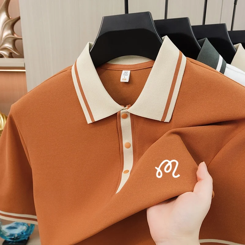 New High End Men's Brand Lapel Polo Shirt Summer Exquisite Print Short Sleeve T-Shirt Business Fashion Versatile Men's Clothing