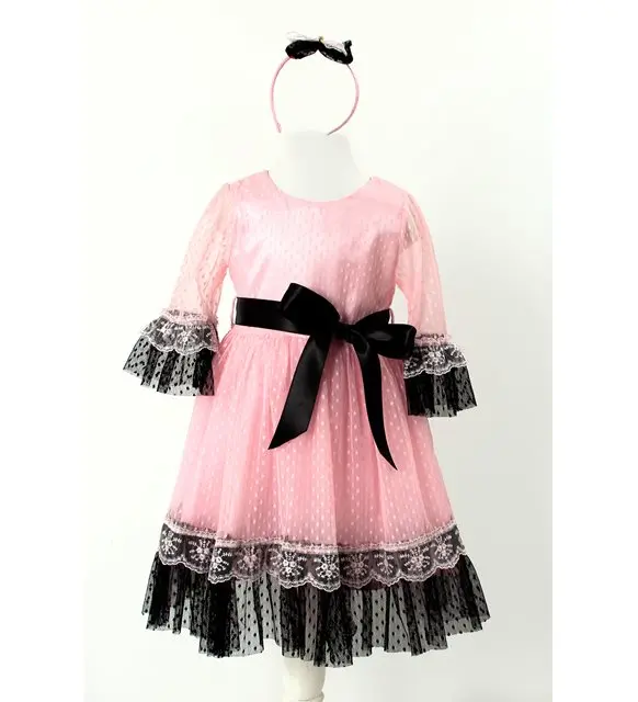 Ruched Beribboned Female Child Dress (Pink)-Evening-6 AGE-001102071-PEMBE-6 AGE