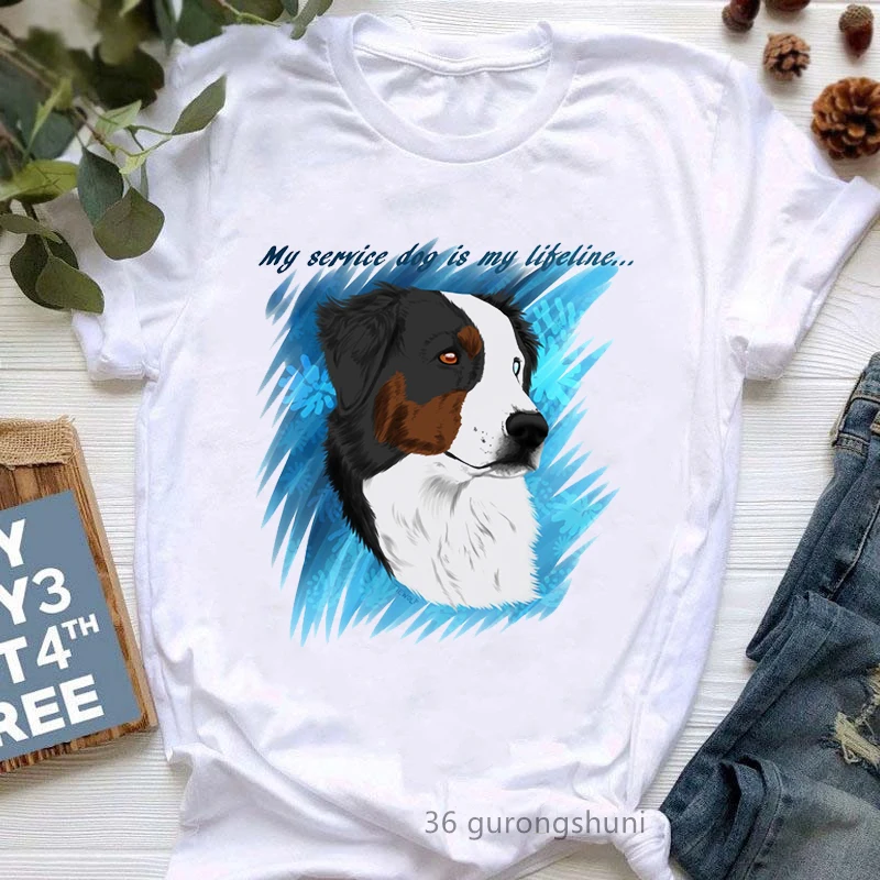 My Service Dog Is My Lifeline Graphic Print Tshirt Women Clothes 2024 Australian Shepherd T Shirt Femme Harajuku Kawaii Clothes