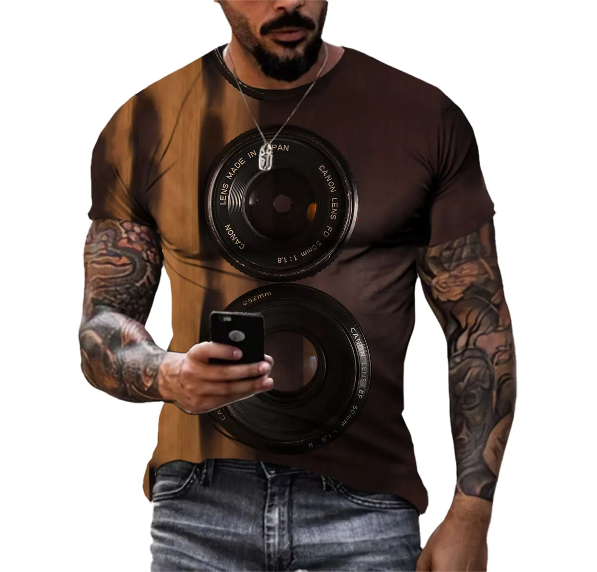 Summer Creative Men's T-shirt Fun Camera Enthusiast Fashion Slr 3d Hd Printing Short Sleeve Vintage Comfortable Large Size Top