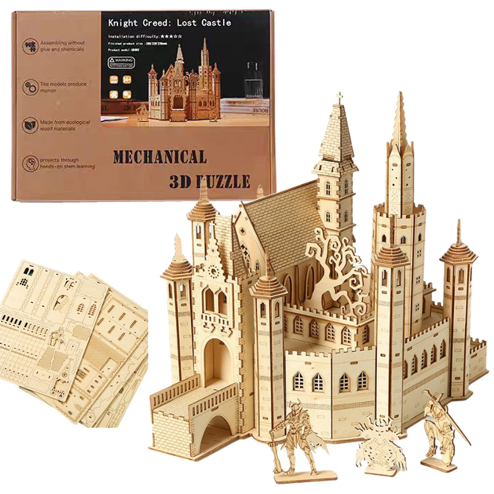 Casa de Rompecabezas de Madera 3D, Royal Knight's Creed: El Castillo Perdido, Kits de Modelos de Ensamblaje DIY, Juguete Retro para Niños, Regalos de Decoración para Adultos