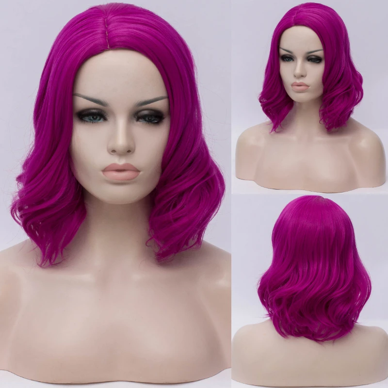 MSIWIGS Blue Cosplay Synthetic Wigs for White Women Wavy Short Wig Pink Red Purple Heat Resistant