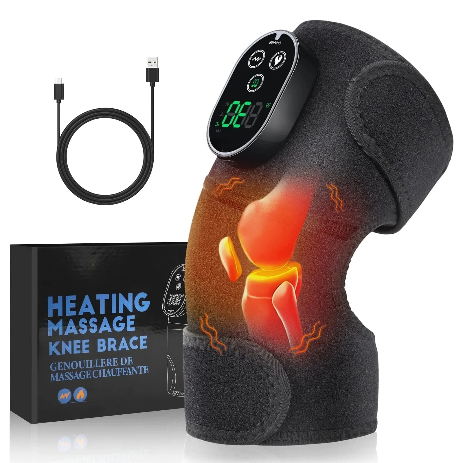 Heated Knee Massager, Vibration Knee Heating Pad, 3 in 1 Cordless Shoulder & Elbow Brace with 6 Heat Level 3 Vibration for Joint Stress, Perfect Gifts for Family Friends Knee Massager