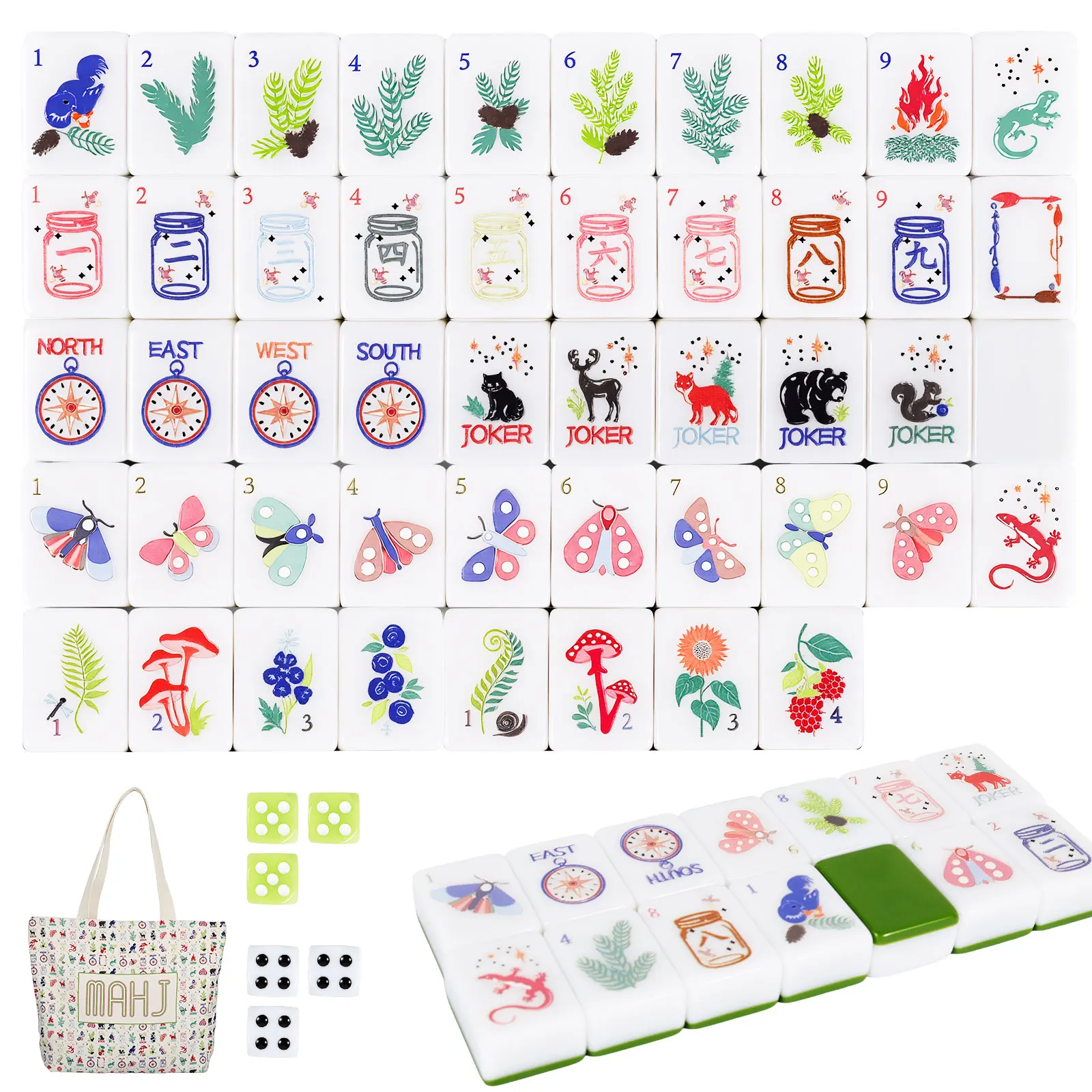 160Pcs Mahjong Set with 6 Dice and Canvas Storage Bag Acrylic Portable Travel Mahjong for Family Party Entertainment Game Gifts