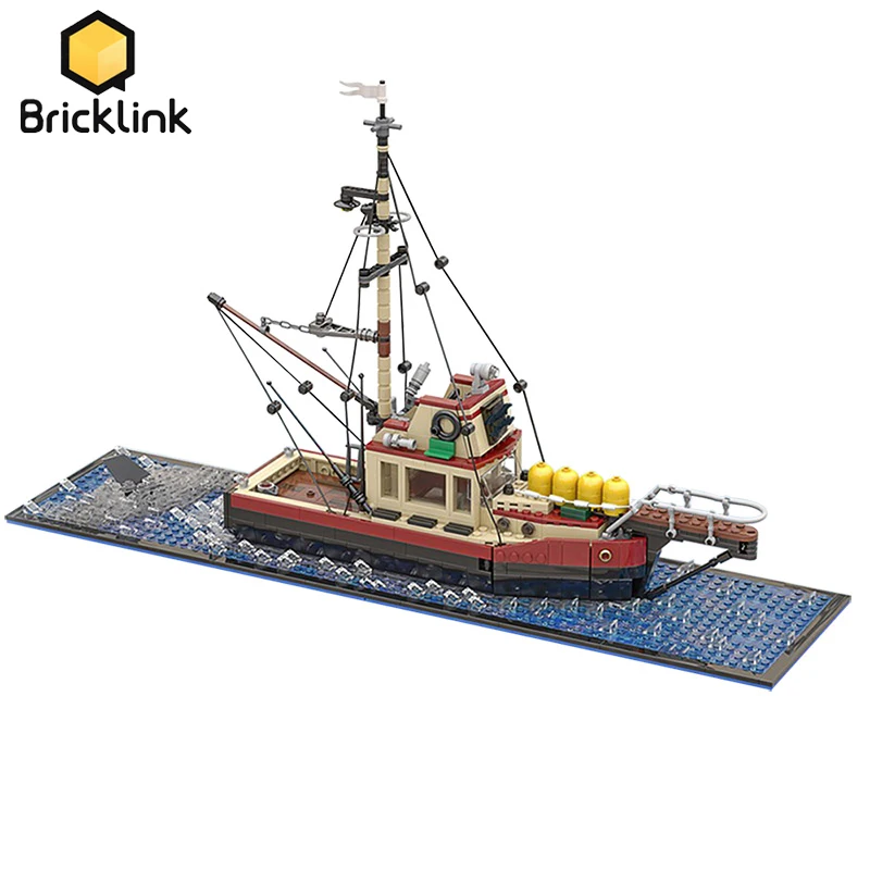 Bricklink Creative Expert Ship 1975 Movie The Orca Jaws Ideas Adventure Fishing Boat Set Building Blocks Toys For Children Gift