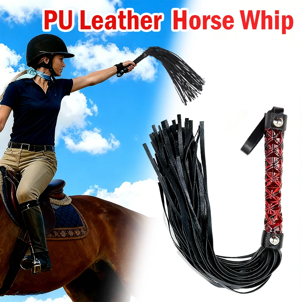 Tassels Handle Horse Whip Pu Leather Non Slip Riding Crop Short Whip Party Flogger Hand Cuffs Queen Black Teaching Riding Whip