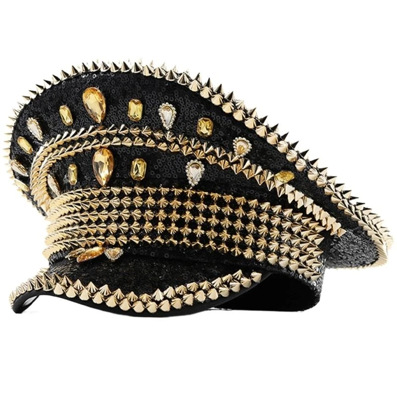 

Jeweled Captain Hat Crystal Sequins Sailor Hat Party Hat for Live Show