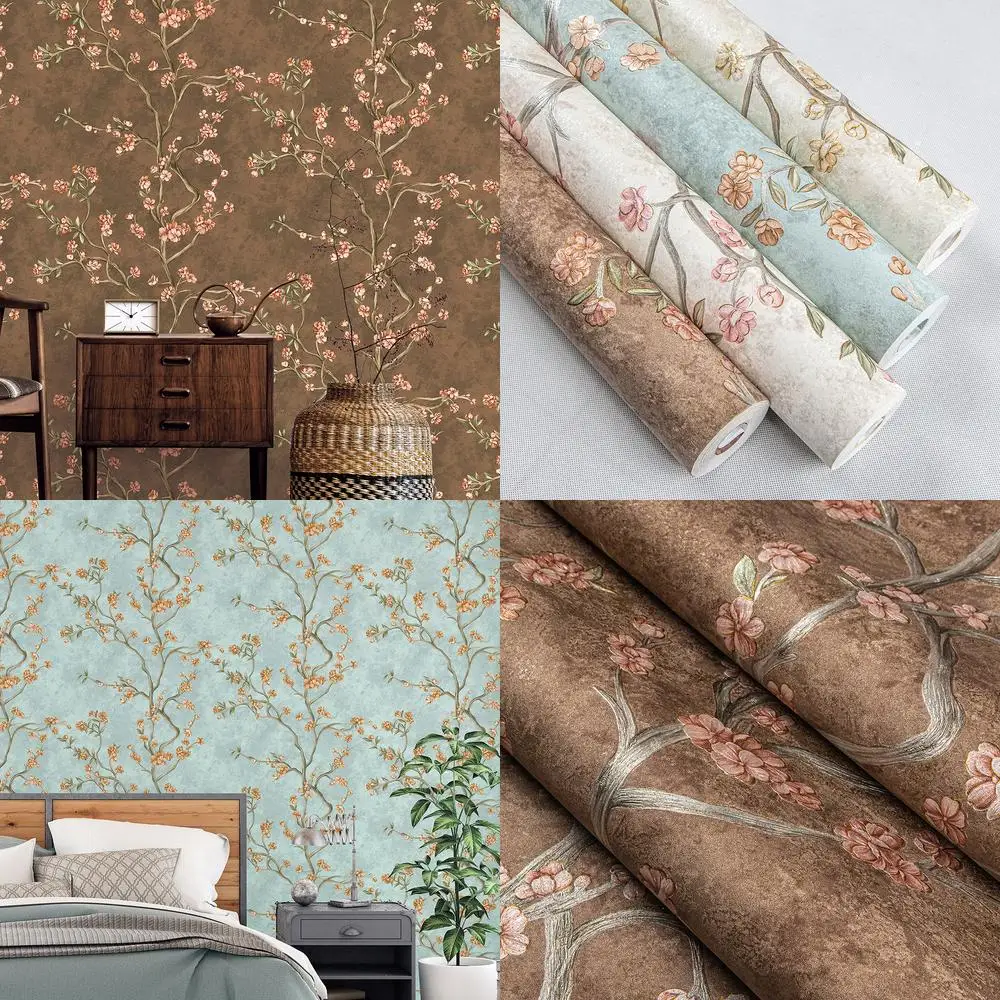 Cross Border Drop Shipping American Rustic Background Wall Decor Wallpaper Vintage Waterproof Fireproof Branch Design Wallpaper