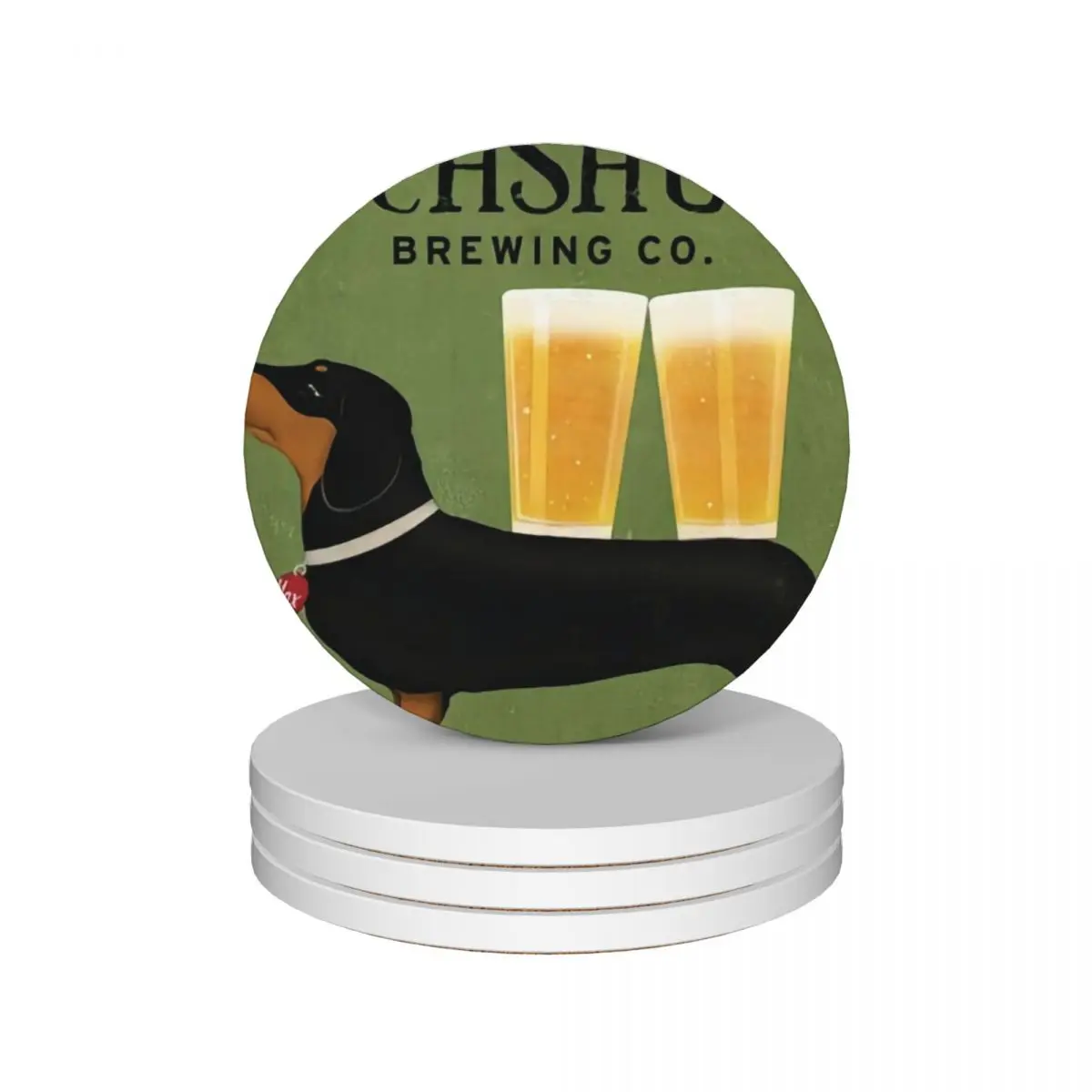 

Dachshund Brewing Co. Ceramic Coasters (Set of 4) household utensils kitchen cute kitchen teapot mat white Coasters