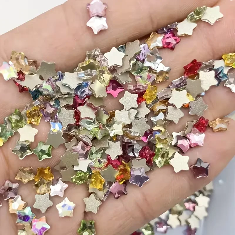 100 Stück 3D bunte Stern-Nagelkunst-Accessoires mit flachem Boden, in gemischten Größen von Nageldekorationsartikeln – Detail 3
