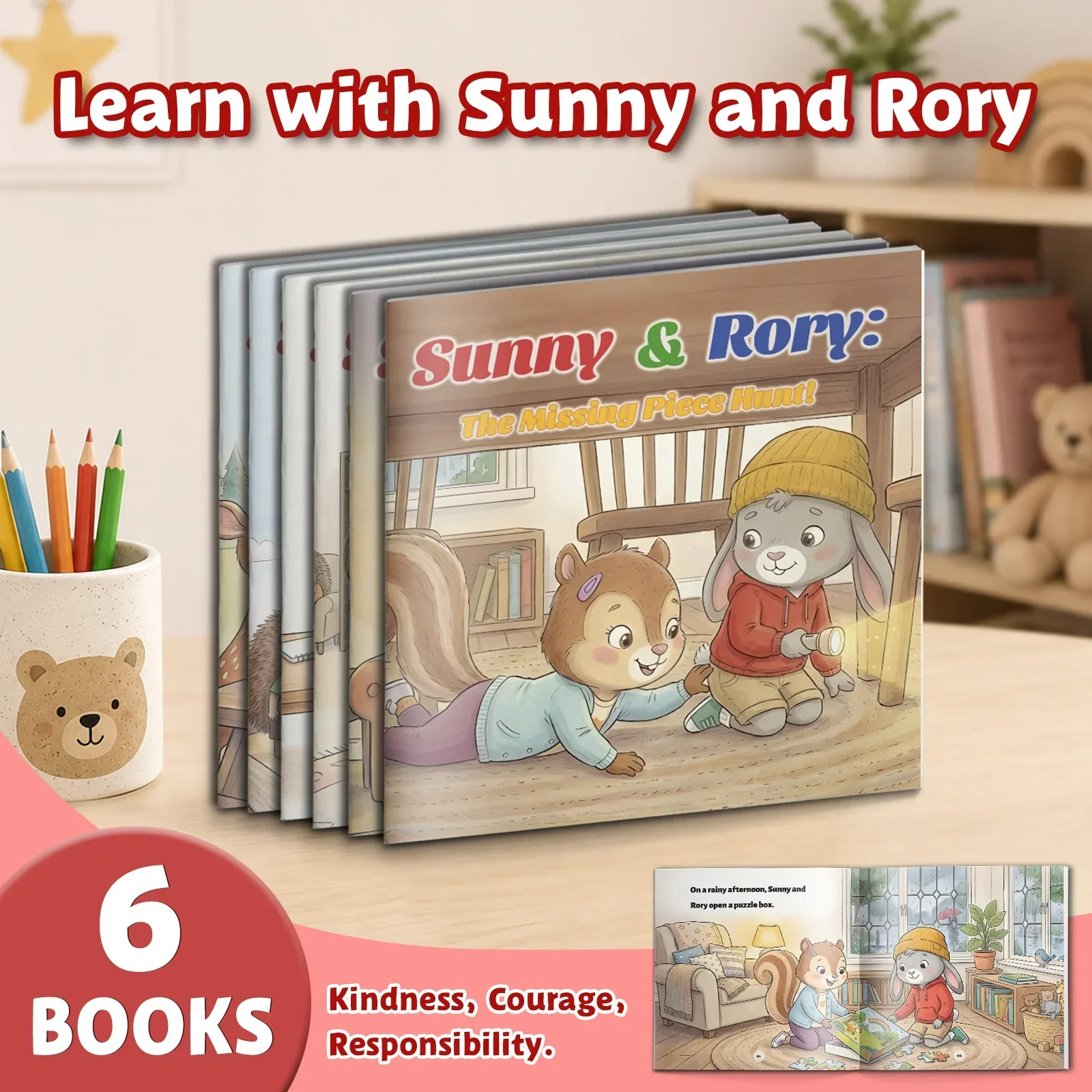 6-Book Sunny & Rory Social-Emotional Learning Picture Book Set for Kids: Life Skills Stories About Problem Solving, Courage