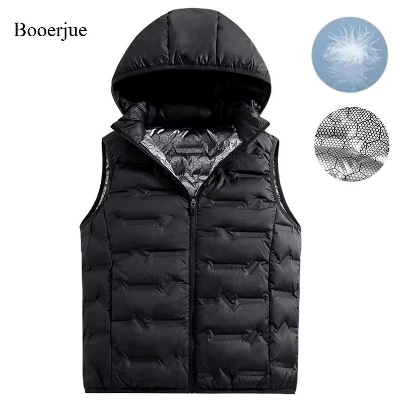 Men Winter Hooded 80% Down Vest Men Warm Windproof Ultralight Sleeveless Vest Detachable Hat Waterproof Vest Brand Waistcoat Man
