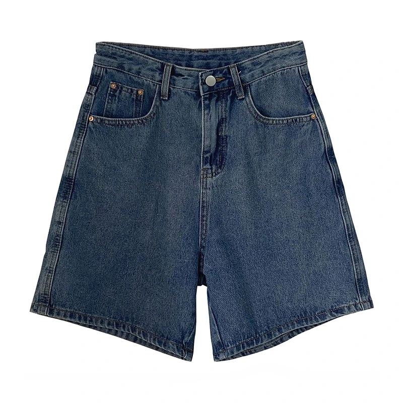 2024 Klassieke Denim Shorts Vrouwen Zomer Blauwe Hoge Taille Shorts Casual Wijde Pijpen Broek Stright Jeans Dames Shorts