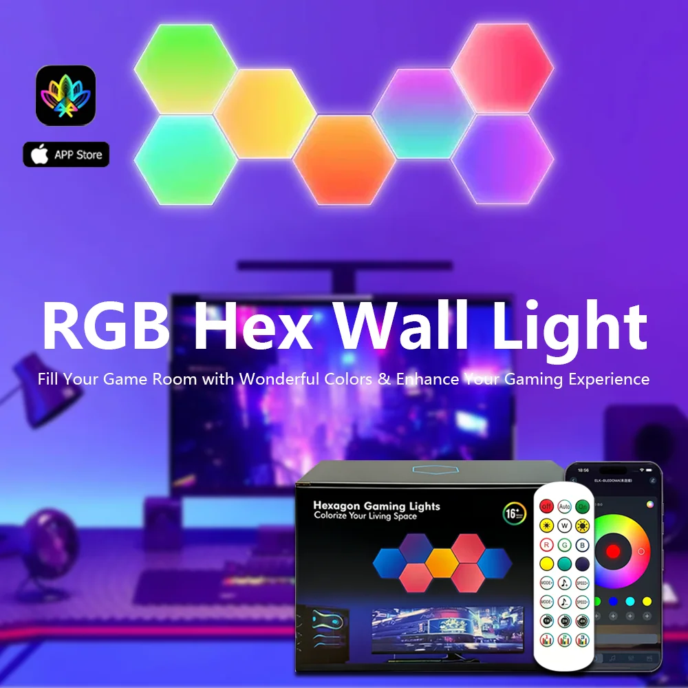 RGB Wall Lamp Color Changing Ambient Night Light Intelligent Hexagonal Hexagona Shape MeRGBW APP DIY Music Sync Game Room Home