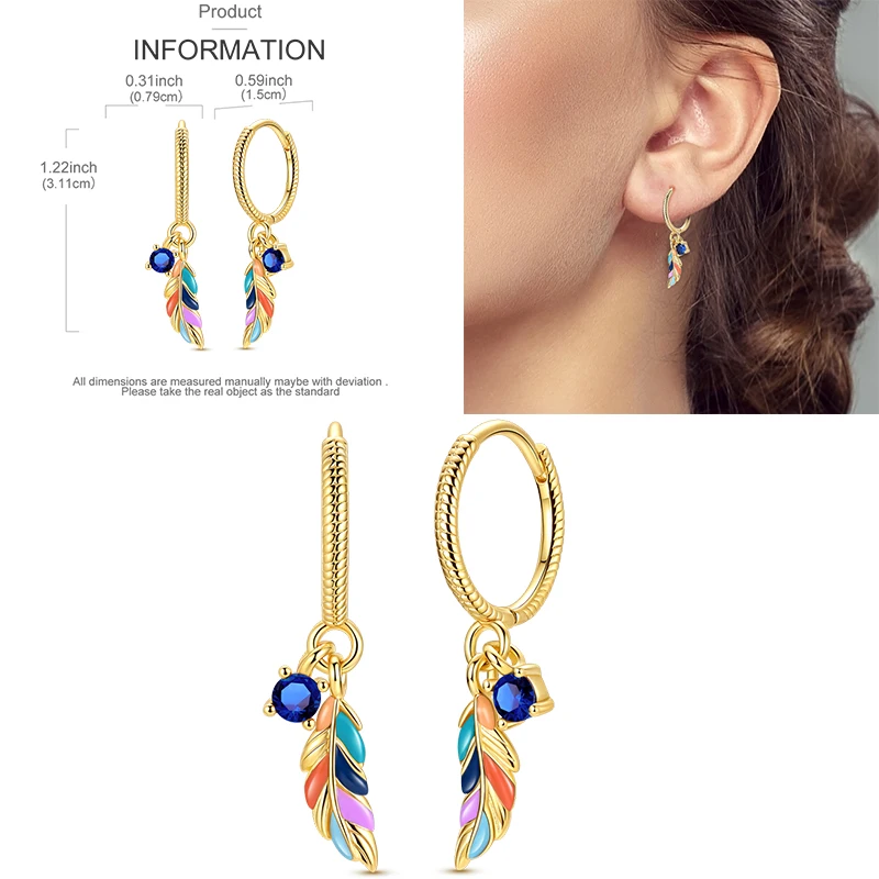 Sparkling Gold Woman Hoop Earrings 925 Sterling Silver Butterfly Colored Zirconium Earrings for Women Jewelry Anniversary Gift view 6