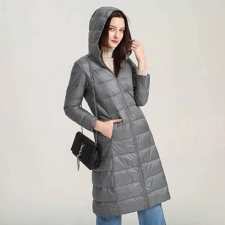Schinteon Women Ultralight White Duck Down Long Jacket with Hood Casual Slim Autumn Winter Outwear 2026 New