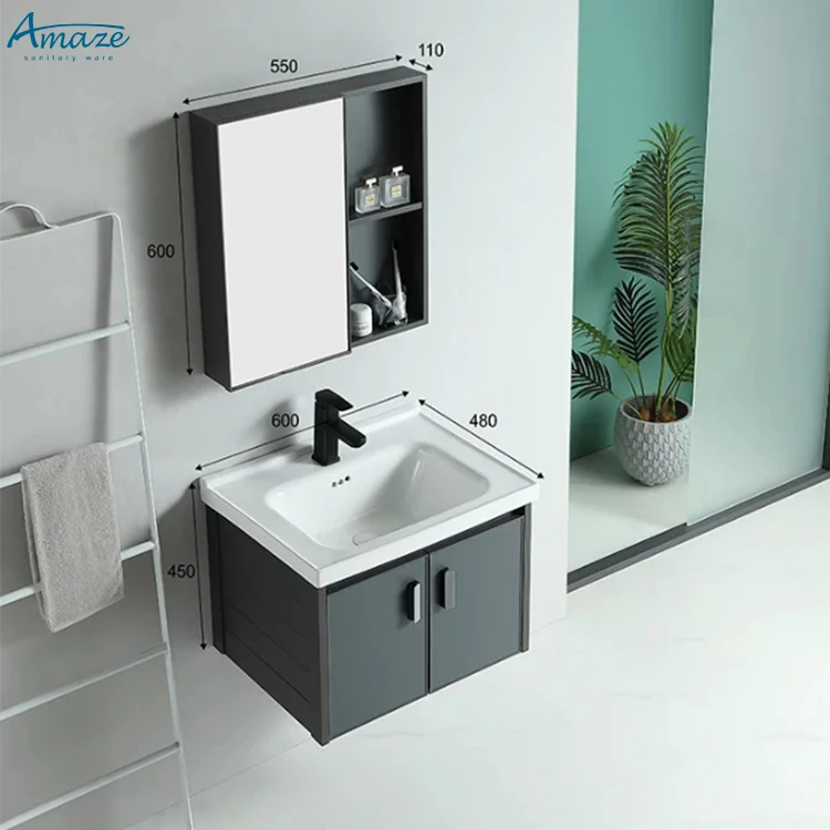 Modern Balcony Simple Wall-mounted New Design Aluminum Bathroom Sink Vanity Mirror Cabinet