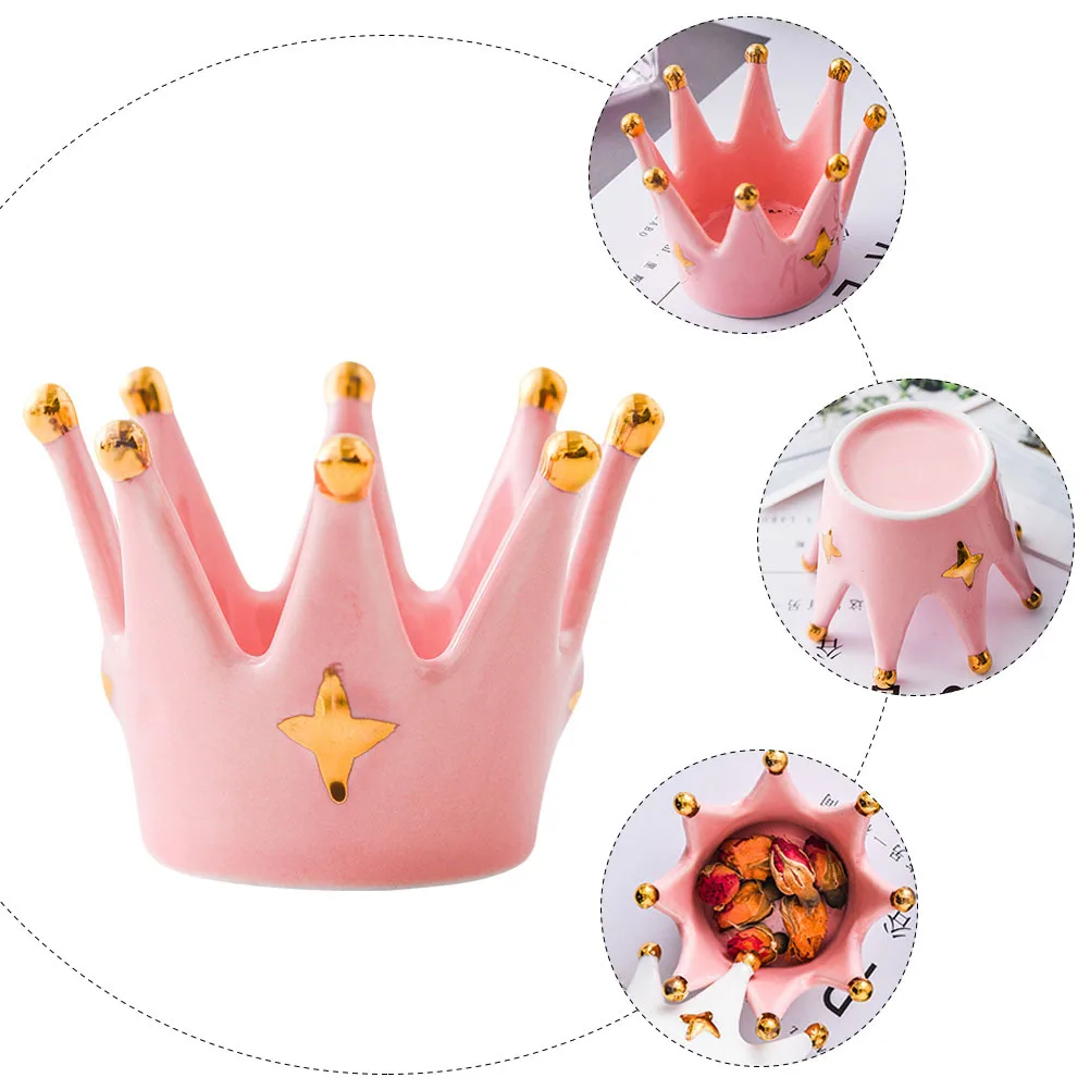 

Ceramics Crown Decor Crown Holder Multi-Function Jewelry Tray Desktop Ornament Home Accessory Jewelry Tray