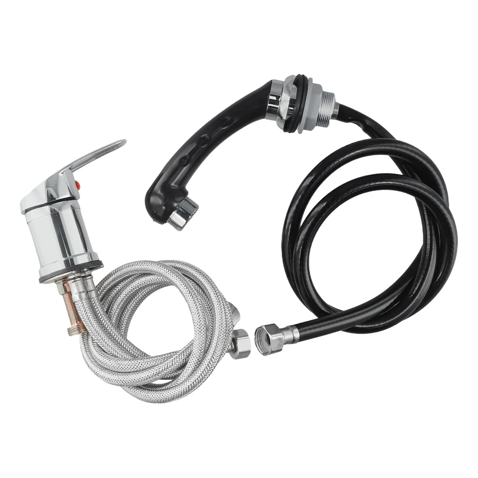 

Chrome Single Handle Hairdresser Faucet Generous Hose Length Single Handle Design Three Connections Cold And Hot Water Hoses