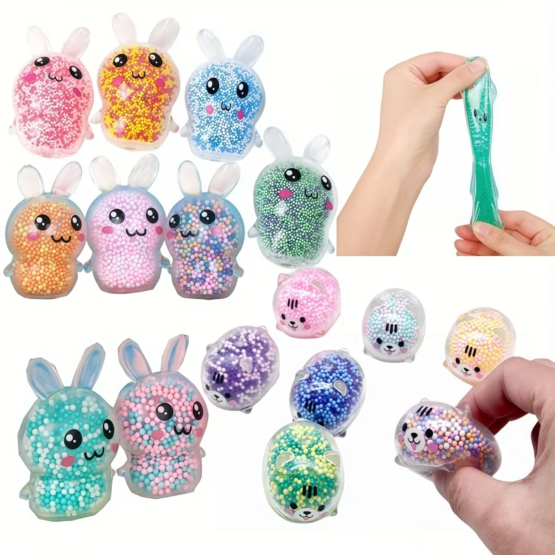 4Pcs Mini Bear Rabbit Vent Ball Squeeze Decompressions Toy Bubble Bear Ball Stress Relief Toy Birthday Entertainment Gifts