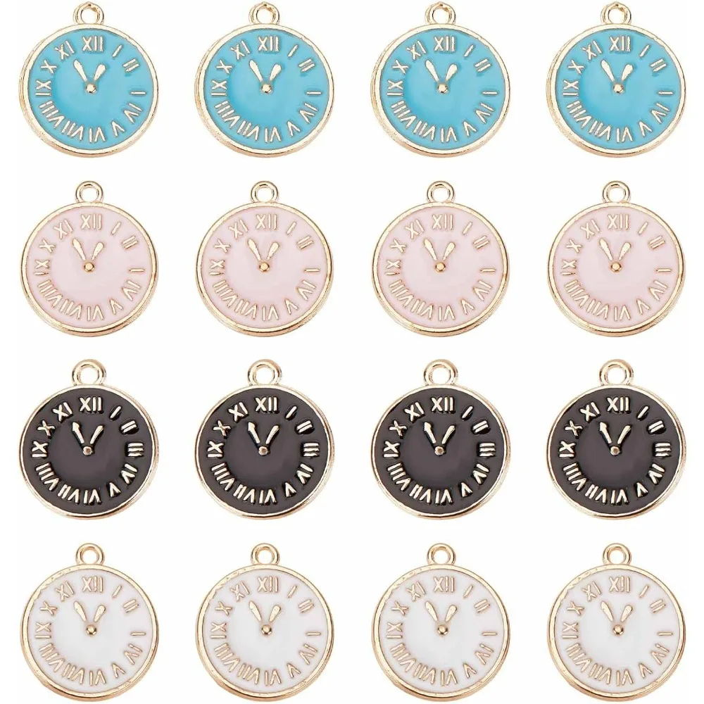 1 Box 40Pcs 4 Colors Clock Charms Bulk Clock Charm Chrismas New Year Charms Time Watch Charms for Jewelry Making Charm DIY kit